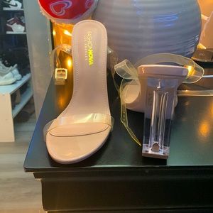 Transparent fashion nova heels size 8.